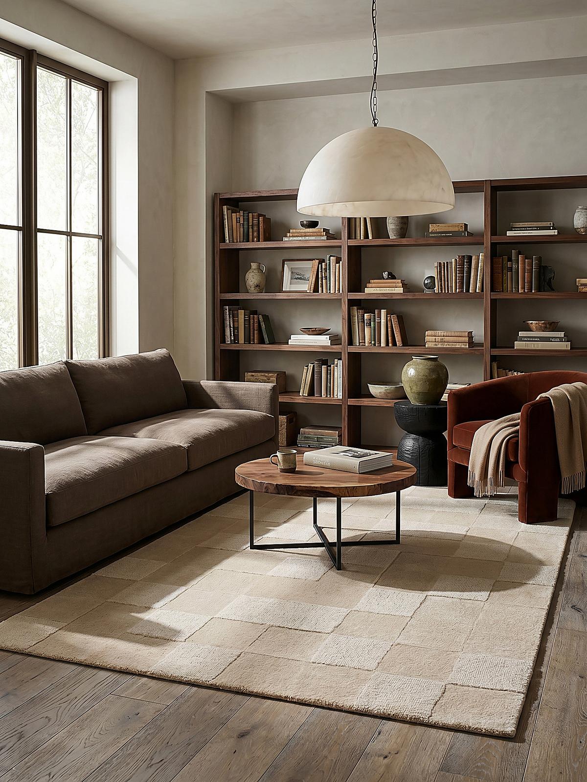 TEPPICH aus Wolle DEBEN in Natur, mit Schachbrettmuster, 120 x 170 cm - Beige, Textil (170/120cm) - KADIMA DESIGN