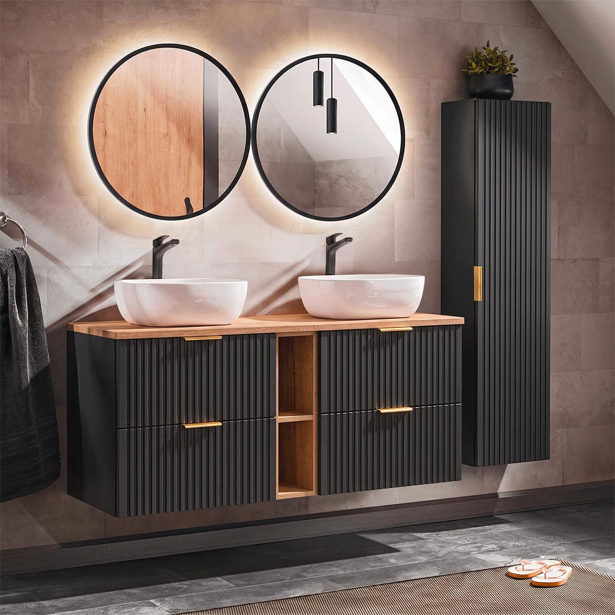 BADMÖBEL 140.8cm Adriel 2er-Set Schwarz und Holz - Schwarz, Holzwerkstoff (140.8/59/46cm) - Petits-meubles