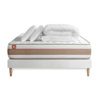 BETT Le Délicat Taschenfederkern und Memory-Schaum 160 x 200 cm h1 - Kit Bettgestell Weiß - Mit Kissen und Bettdecke - Beige/Weiß, Karton/Holz (160/200cm) - Marmottes & Co