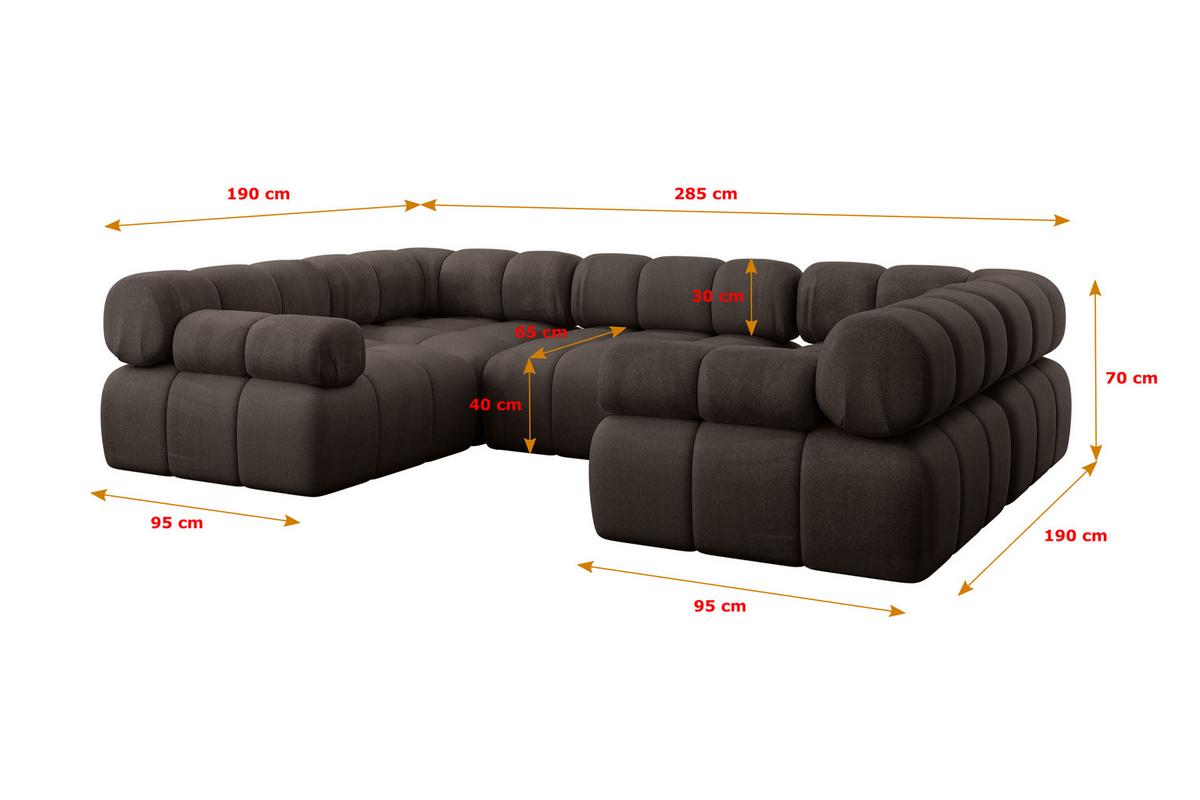WOHNLANDSCHAFT modulares Sofa Birno-U1 - 285x190x70 cm Braun Velours - Braun, Holzwerkstoff/Textil (285/70/190cm) - ALTDECOR