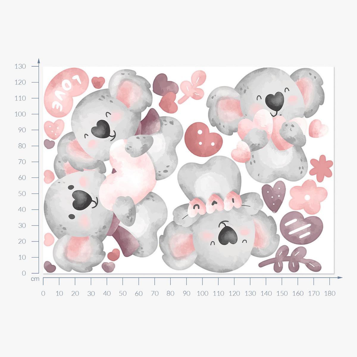 WANDAUFKLEBER 130x183cm - Pastellfarbene Koalas - Multicolor, Kunststoff (130/183/0.1cm) - Wallfluent
