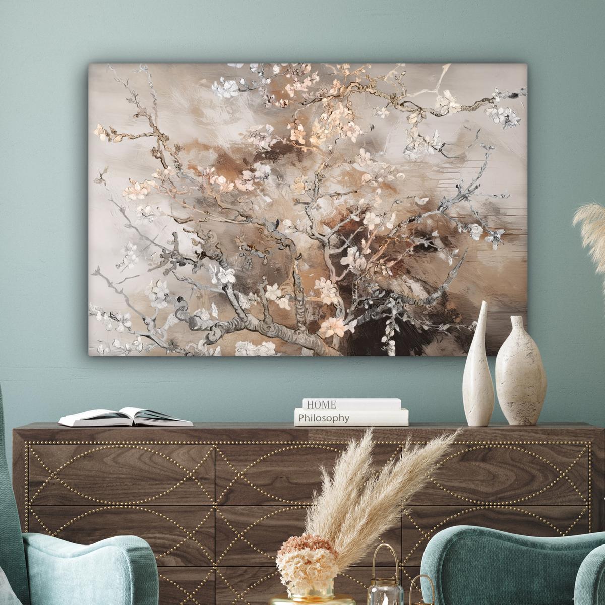 LEINWANDBILD Mandelblüte - Kunst - Van Gogh - Beige - Abstrakt Groß 140x90 cm - Braun, Textil (140/90cm) - MuchoWow