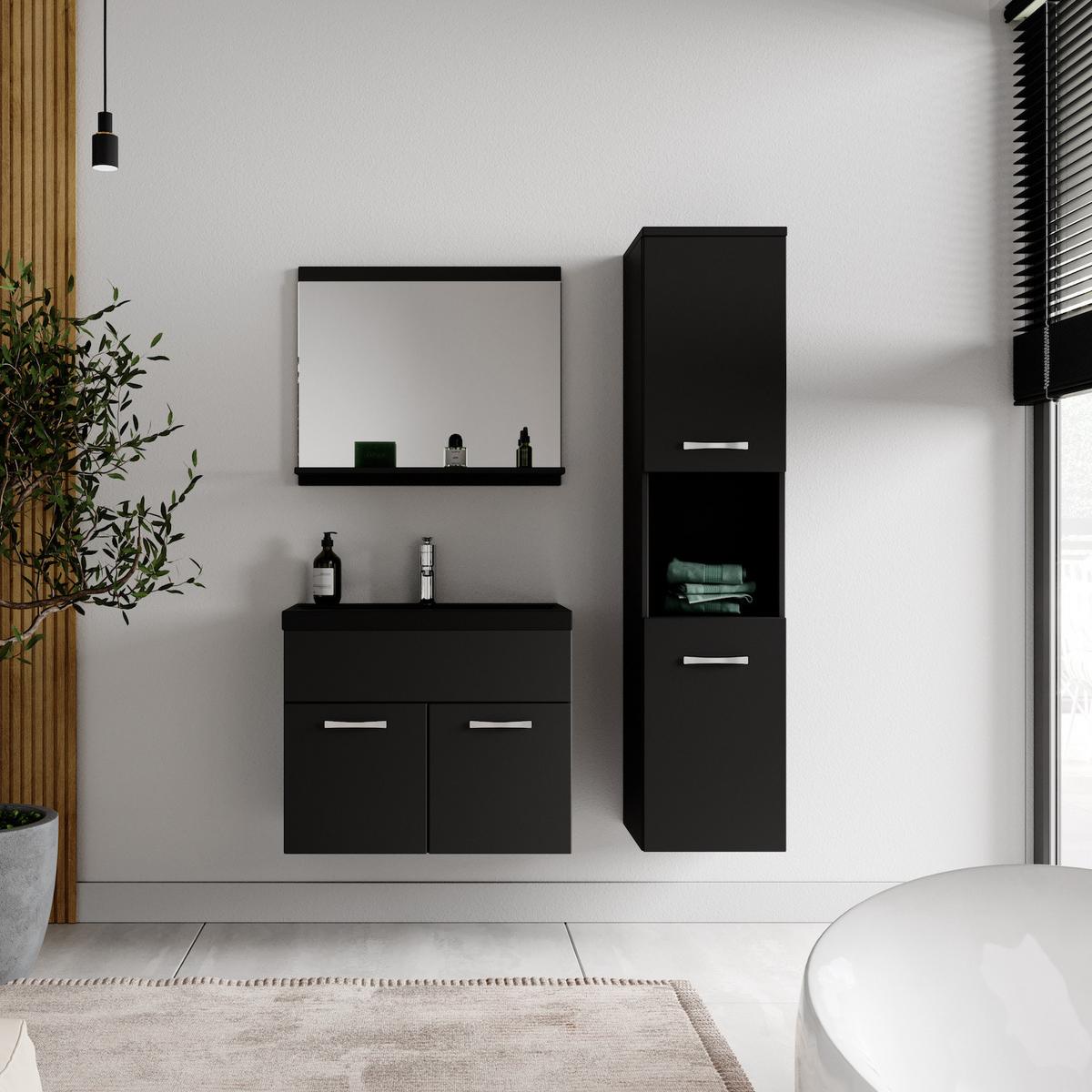 BADMÖBEL-SET Montreal 4 Teile Schwarz Matt - Schwarze Waschbecken - 60 x 35 x 51 cm - Schwarz, Holz (60/51/35cm) - Badplaats