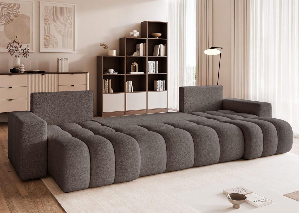 WOHNLANDSCHAFT Anabel Schlaffunktion - Dunkelgrau, Holzwerkstoff/Textil (318/79/145cm) - Fun Möbel