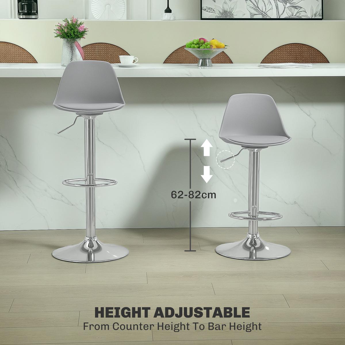 BARHOCKER 2er Set, Gepolstert Barstuhl mit Stahlgestell, Lehne für Küche Grau - Grau, Leder (42/104/41cm) - HOMCOM