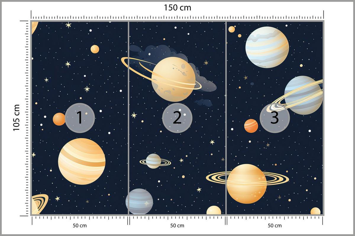 FOTOTAPETE für Kinderzimmer Märchen Galaxie Planeten Sterne 150x105 - Blau/Gelb, Papier (150/105cm) - Muralo