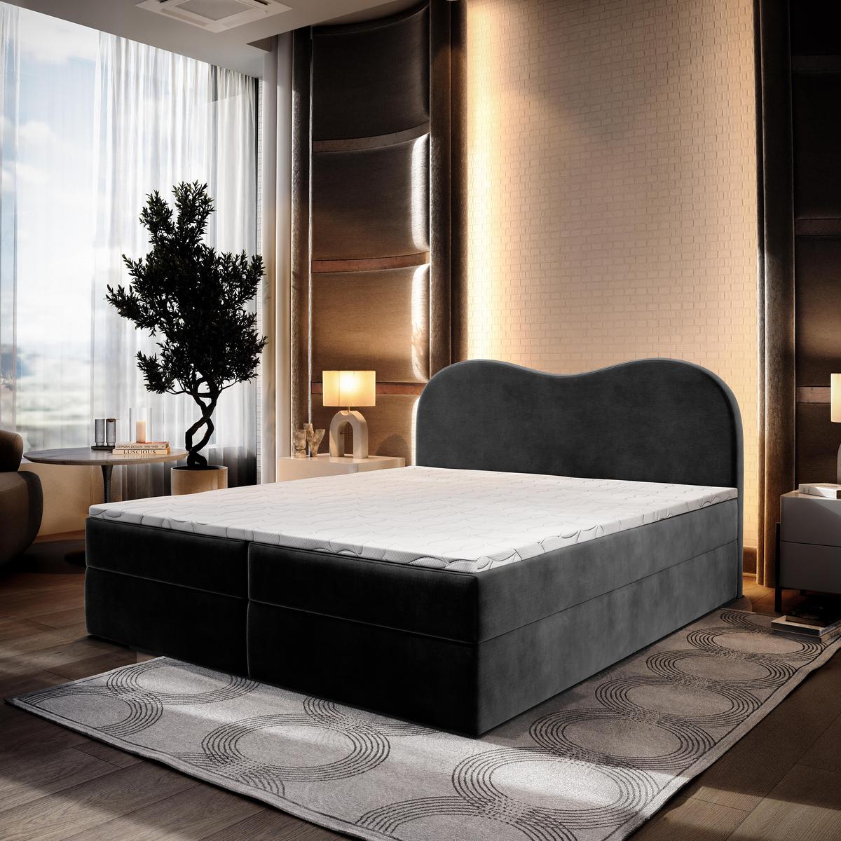 BOXBETT FLUVIA M 180x200 cm mit Matratze und Topper - Schwarz - Schwarz, Holz (180/200cm) - MASSENO