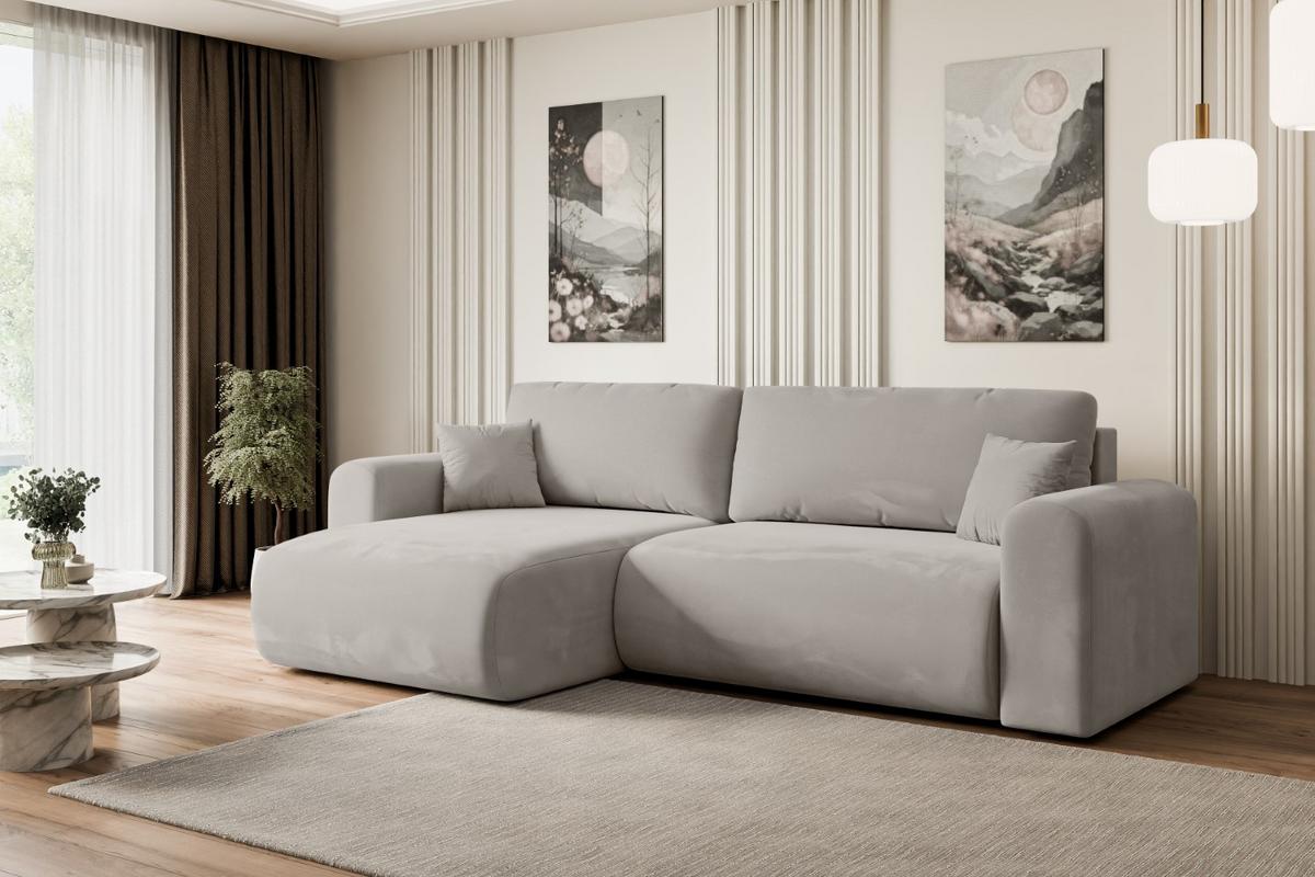 ECKSOFA mit Schlaffunktion und Bettkasten ORRO-L - 272x145x83 cm Hellbraun Velours - Hellbraun/Schwarz, Holzwerkstoff/Kunststoff (272/145cm) - ALTDECOR