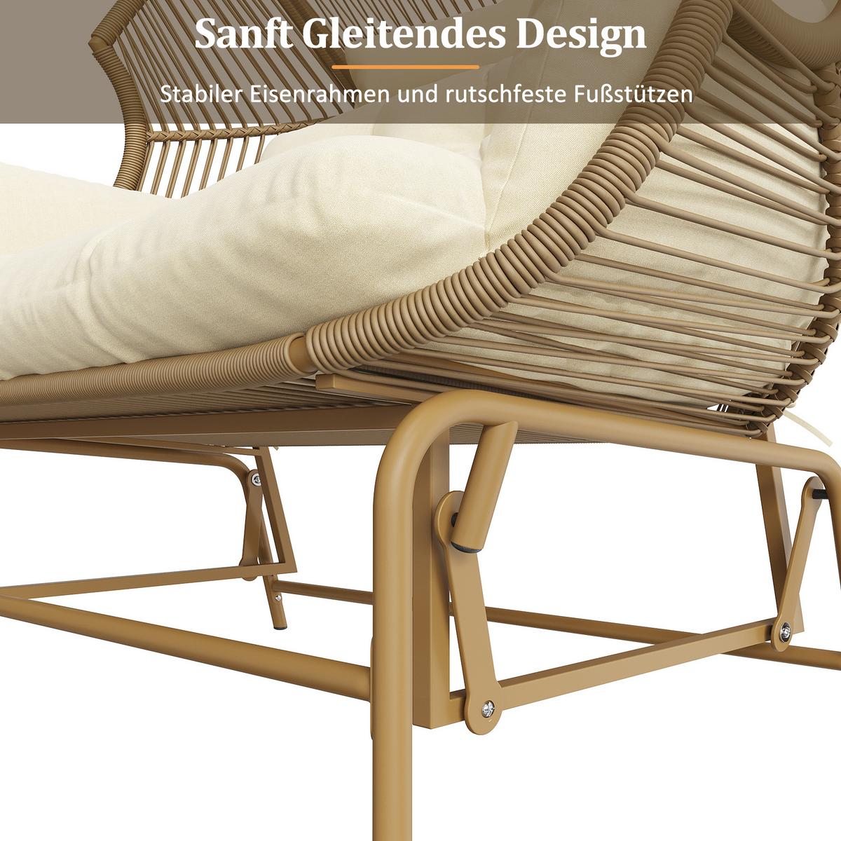 GARTENSCHAUKEL 145 cm Natur PE-Rattan 2-Sitzer Schaukelstuhl mit Kissen & Metallgestell für Balkon und Terrasse - Naturfarben, Metall (145/143/85cm) - Urban Meuble