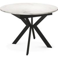ESSTISCH Lily runder ausziehbarer, Marmor Weiß 100-140/100/76 cm - Ecru/Schwarz, Holzwerkstoff/Metall (100/100/76cm) - WFL GROUP
