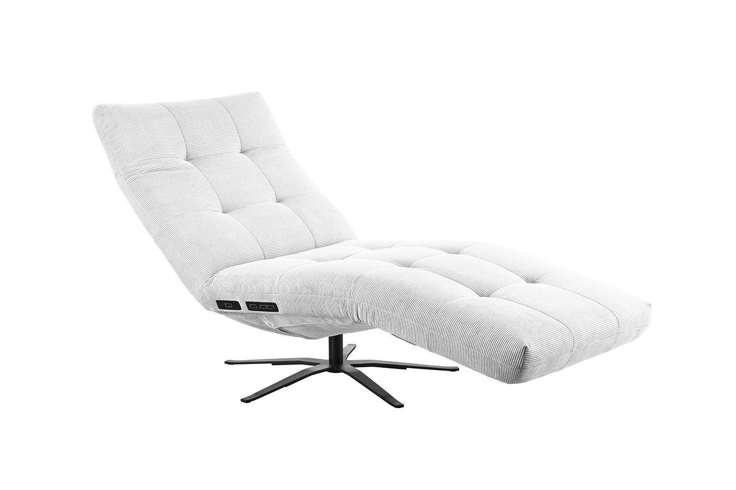 RELAXLIEGE LETICIA Weiß Cord Drehbar (360°), Relaxfunktion - Schwarz/Weiß, Textil/Metall (82/115/156cm) - KAWOLA