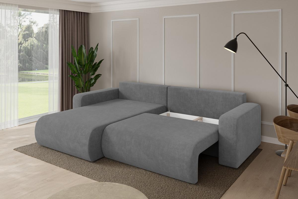 ECKSOFA mit Schlaffunktion Ottomane Links BERY-L 276x193x88 Grau Velours - Taupe/Schwarz, Holzwerkstoff/Kunststoff (276/193cm) - ALTDECOR