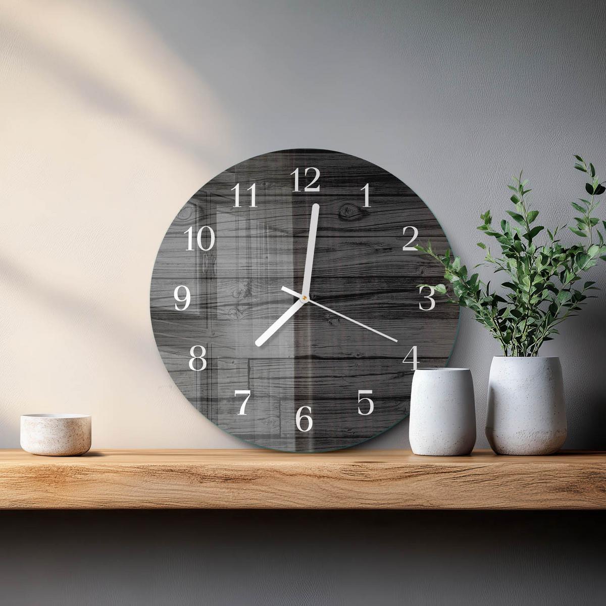 WANDUHR aus Glas Ø30 cm - Holz - Schwarz, Glas (30/30/0.4cm) - TULUP