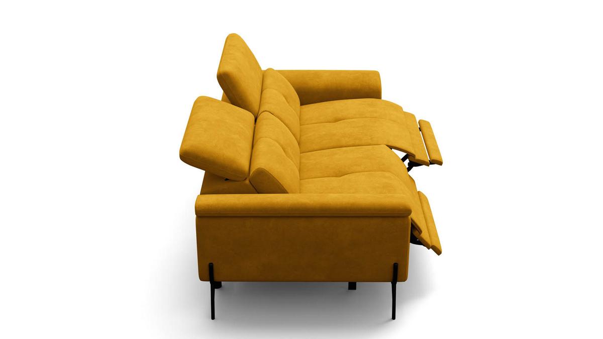 SOFA RELAX AVENA 3-Sitzer, gelber Veloursstoff - Gelb/Schwarz, Holz/Textil (204/80/108cm) - Courtois Laville