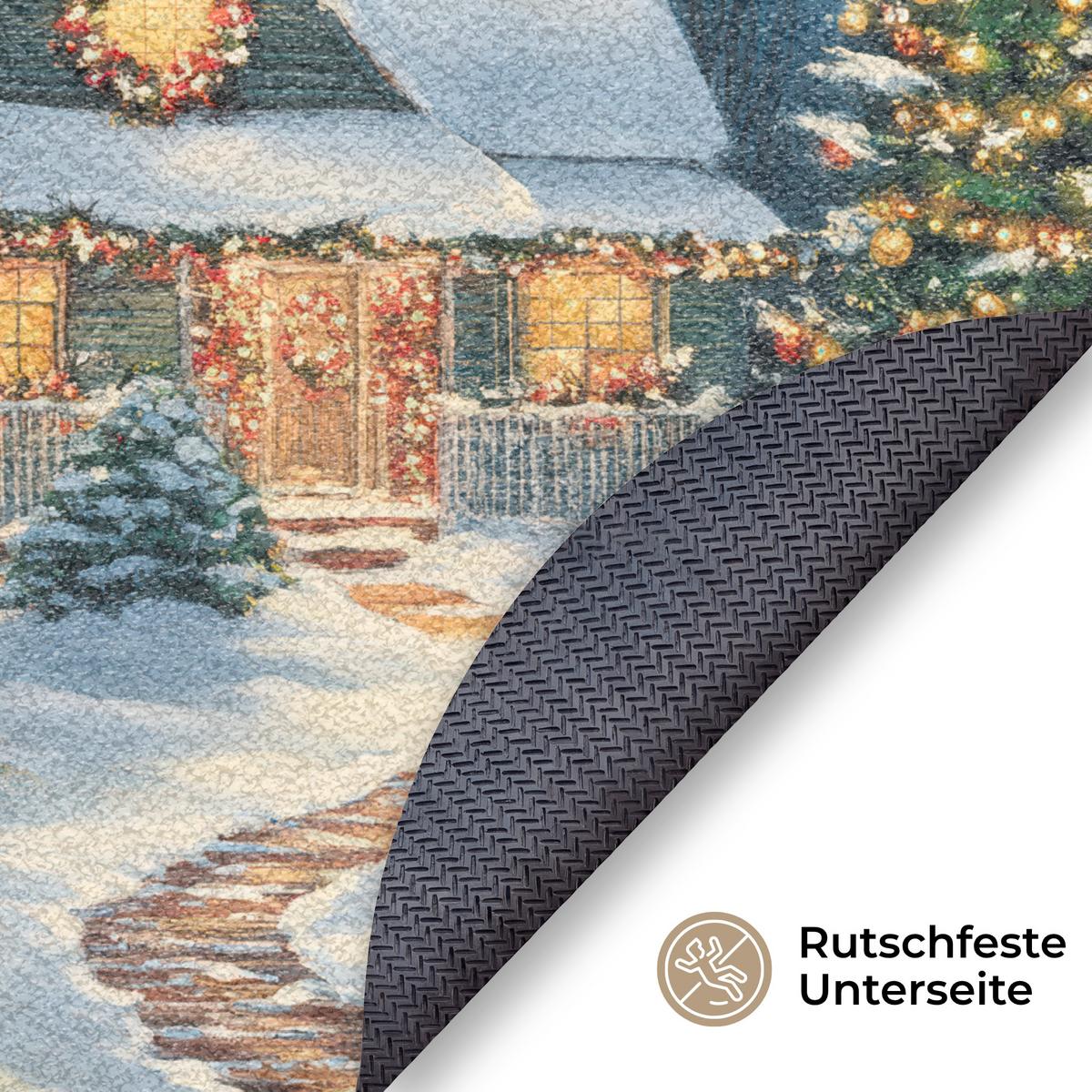 FUSSMATTE Weihnachten - Weihnachtsbaum - Winter - Zuhause - Schnee Schmutzfänger 90x90 cm - Multicolor, Kunststoff (90/0.4cm) - MuchoWow