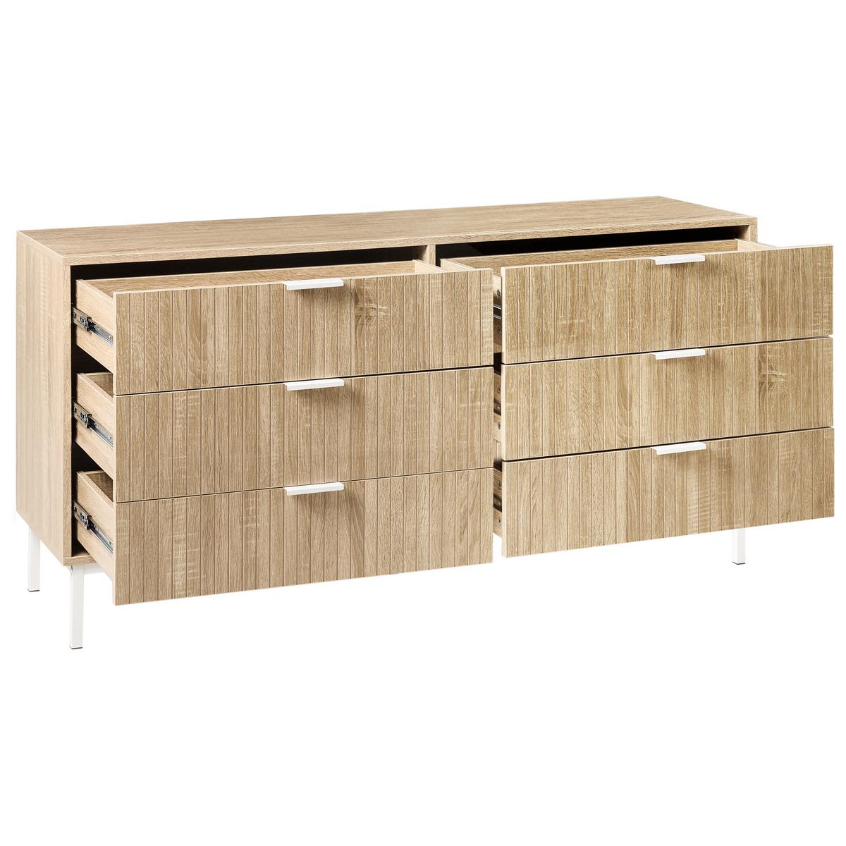 KOMMODE mit 6 Schubladen Hellbraun Royalla - Hellbraun, Holzwerkstoff (140/68/40cm) - Beliani