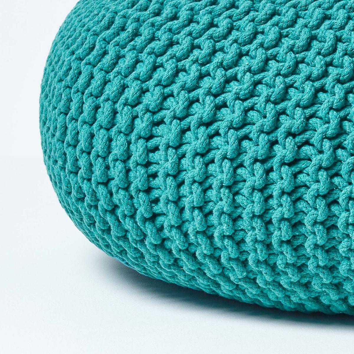 STRICK-POUF petrol-grün, Bodenkissen rund 70/70/23 cm - Grün, Textil (70/23/70cm) - Homescapes