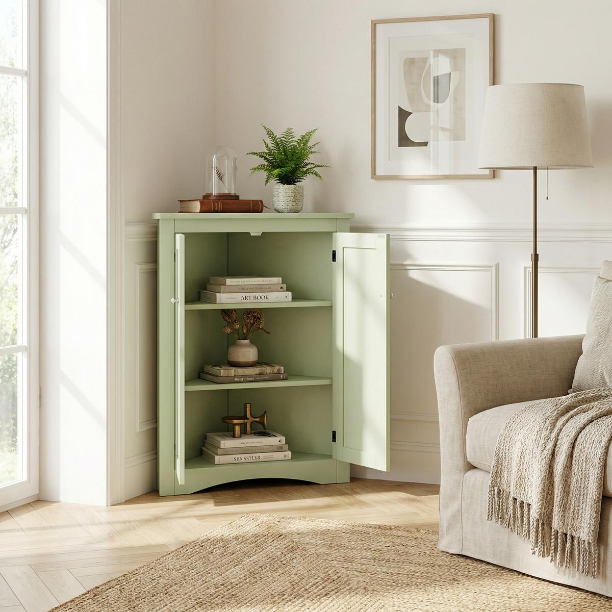 ECKSCHRANK In Grün 90 cm mit 2 Türen & 3 Ebenen - Mintgrün, Holzwerkstoff (61/90/34cm) - Urban Meuble