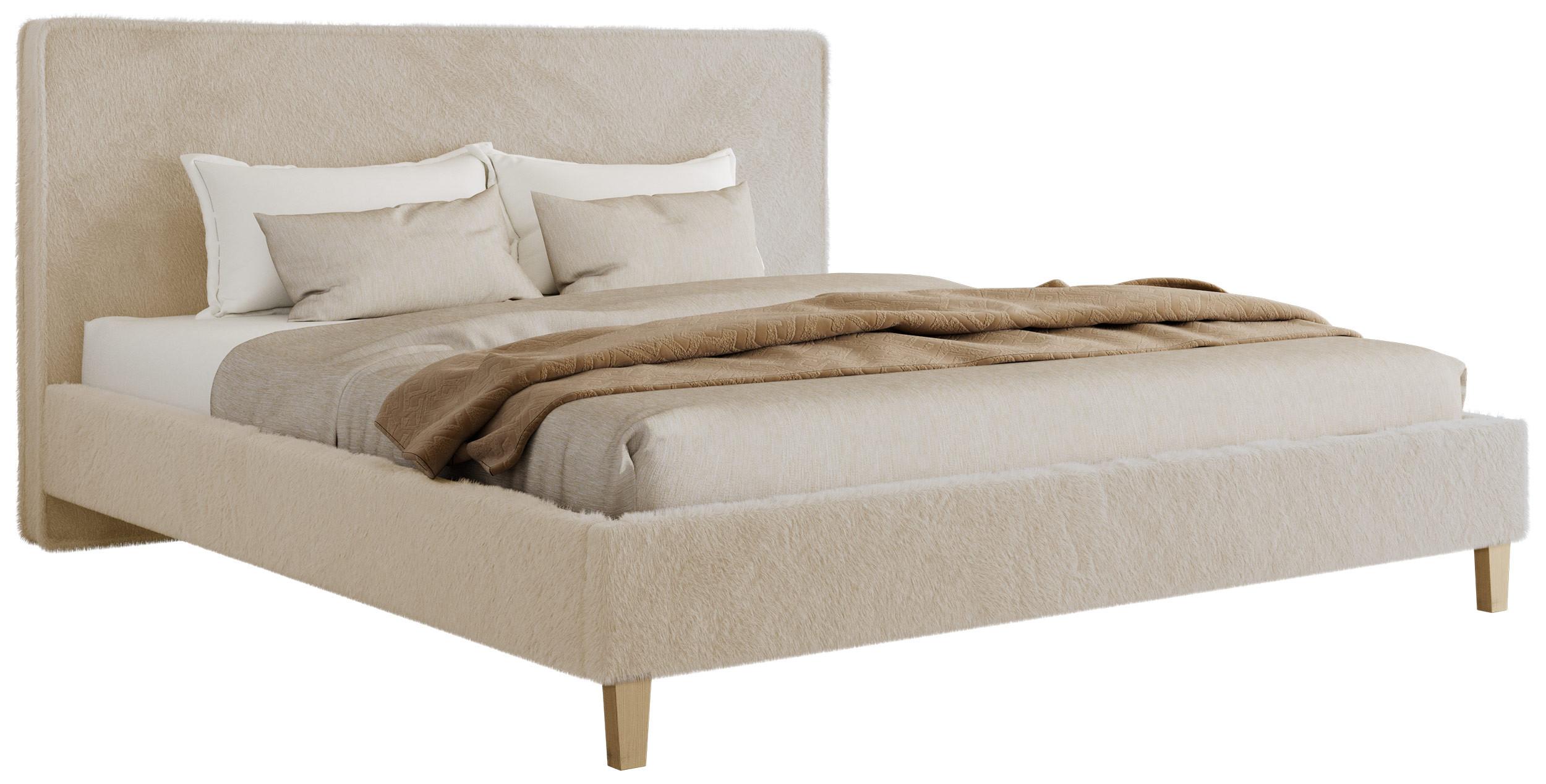 POLSTERBETT LUMARO CLASSIC 200/200 - Creme Plüsch - Matratze Foam - Creme/Kernbuche, Holz/Textil (200/200cm) - MKS