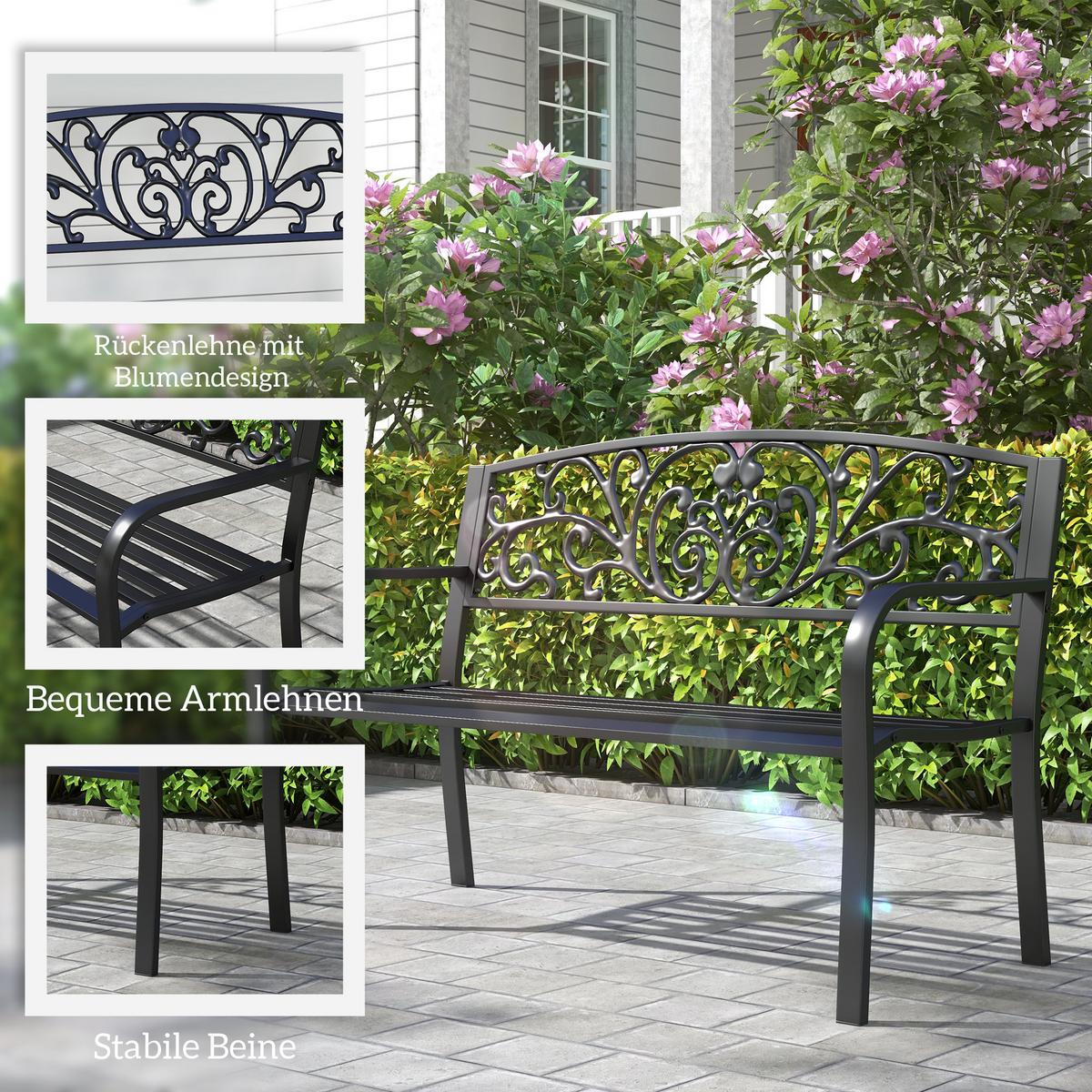 WETTERFESTE SITZBANK, bis 250 kg Belastbar, 127cm x 60cm x 87cm, Metall, Schwarz - Schwarz, Metall (60/87/127cm) - Outsunny