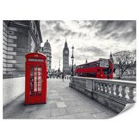 FOTOTAPETE für Wohnzimmer Rote Telefonzelle London Monument BIG BEN Bus 150x105 - Rot/Weiß, Papier (150/105cm) - Muralo