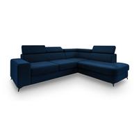 ECKSOFA ALVORO R-S Blau Velours-Stoff mit Schlaffunktion - Blau, Holz (253/190cm) - MASSENO