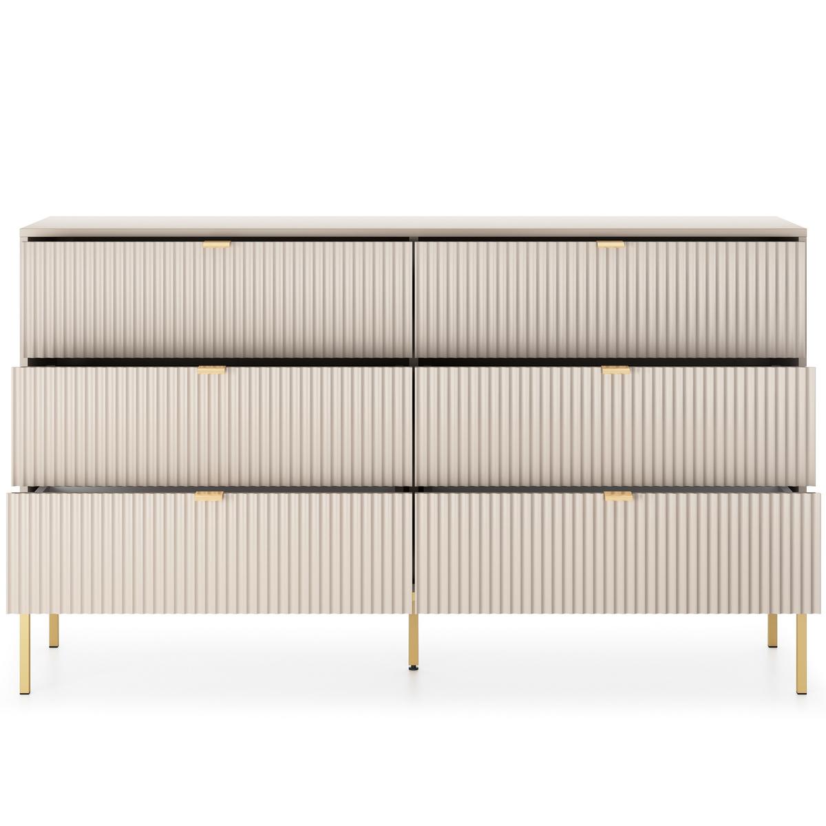 SIDEBOARD STELLARE 154/91/39cm mit 6 Schubladen Kaschmir - Kaschmir/Goldfarben, Holzwerkstoff (154/91/39cm) - MASSENO