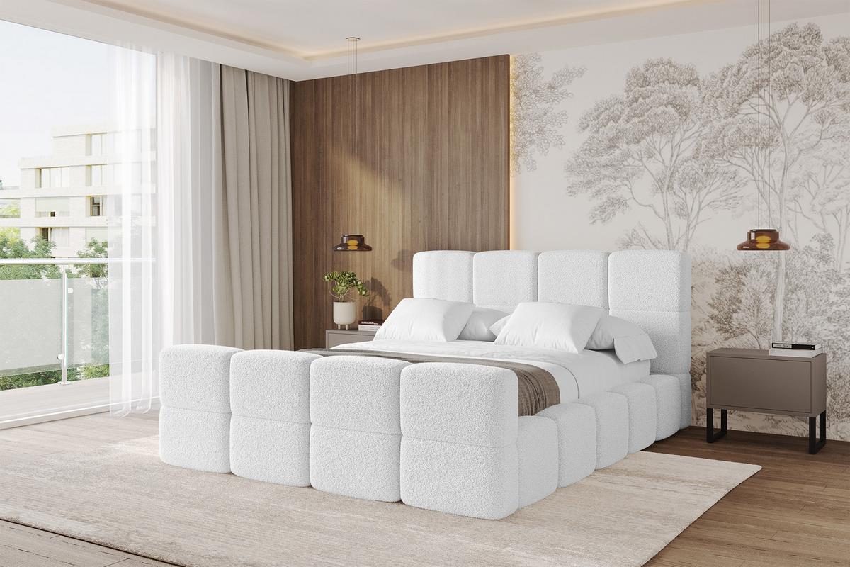 POLSTERBETT mit Bettkasten und Lattenrost mit Matratze H3/H4, Kopfteil, Boxbett, mit Stauraum - NATA-Z 120x200 Weiß - Weiß, Holzwerkstoff/Textil (120/200cm) - ALTDECOR
