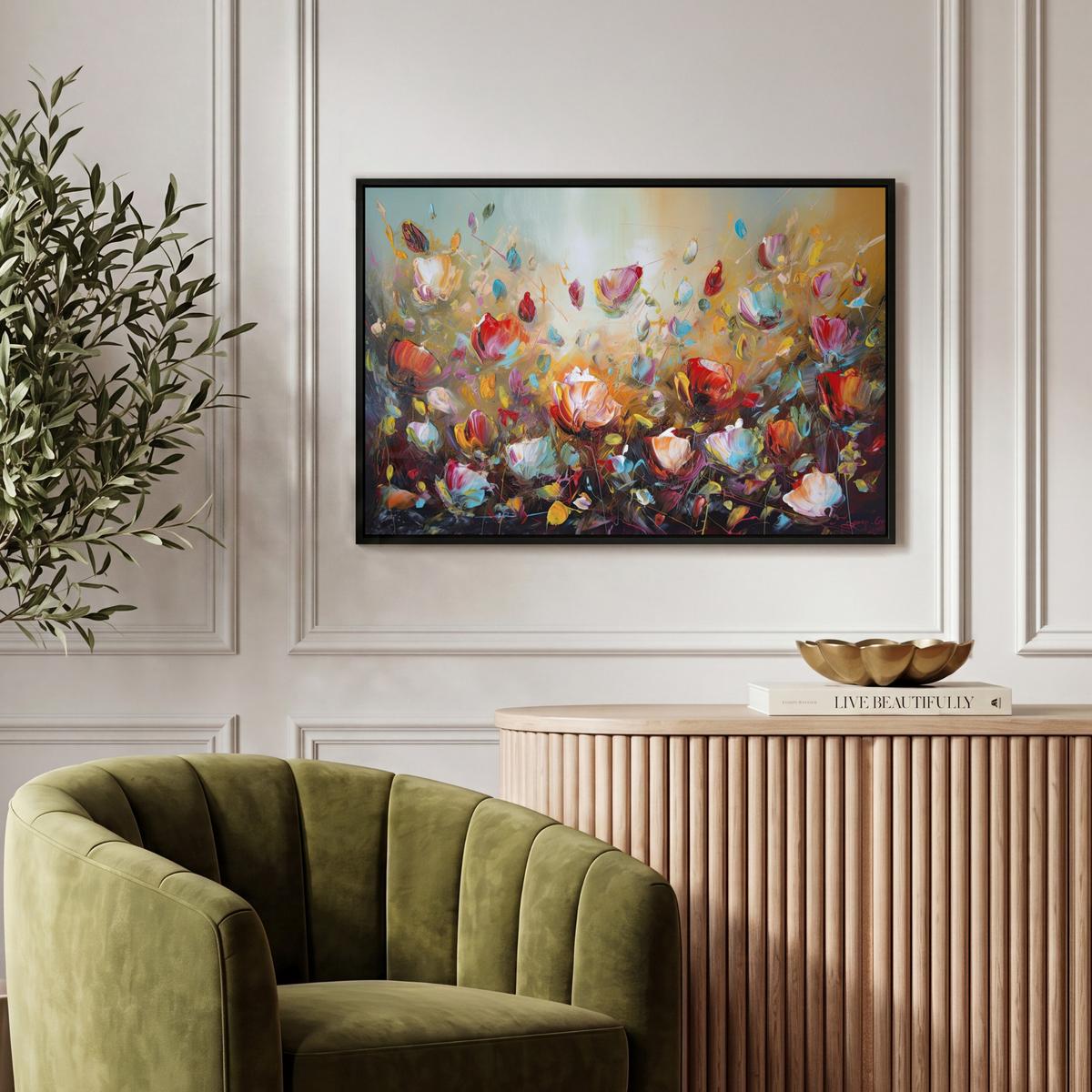 LEINWAND Bilder mit Rahmen - Blumen - Kunst - Natur - Ölgemälde - 60x40 - Multicolor, Textil (60/40cm) - MuchoWow