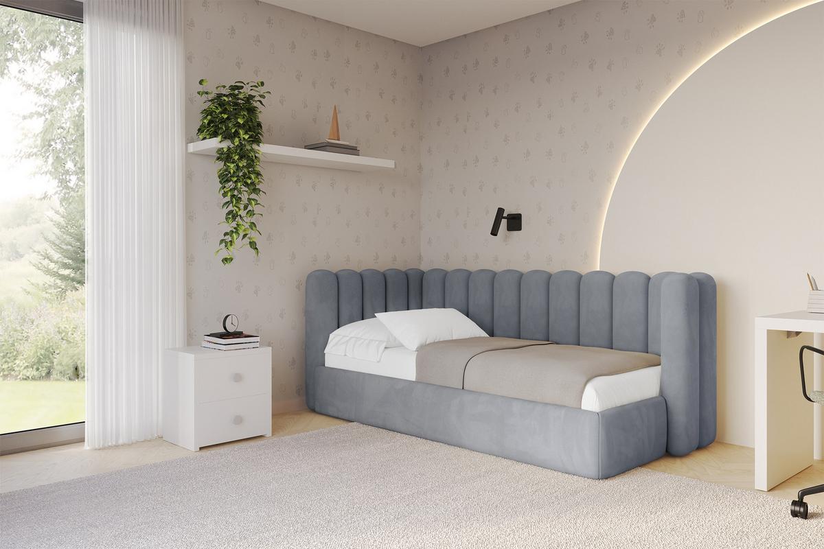 EINZELLBETT Jugendbett mit Bettkasten und Matratze H3/H4, Rechts - HUGY 100x200 Grau - Grau, Holzwerkstoff/Textil (100/200cm) - ALTDECOR