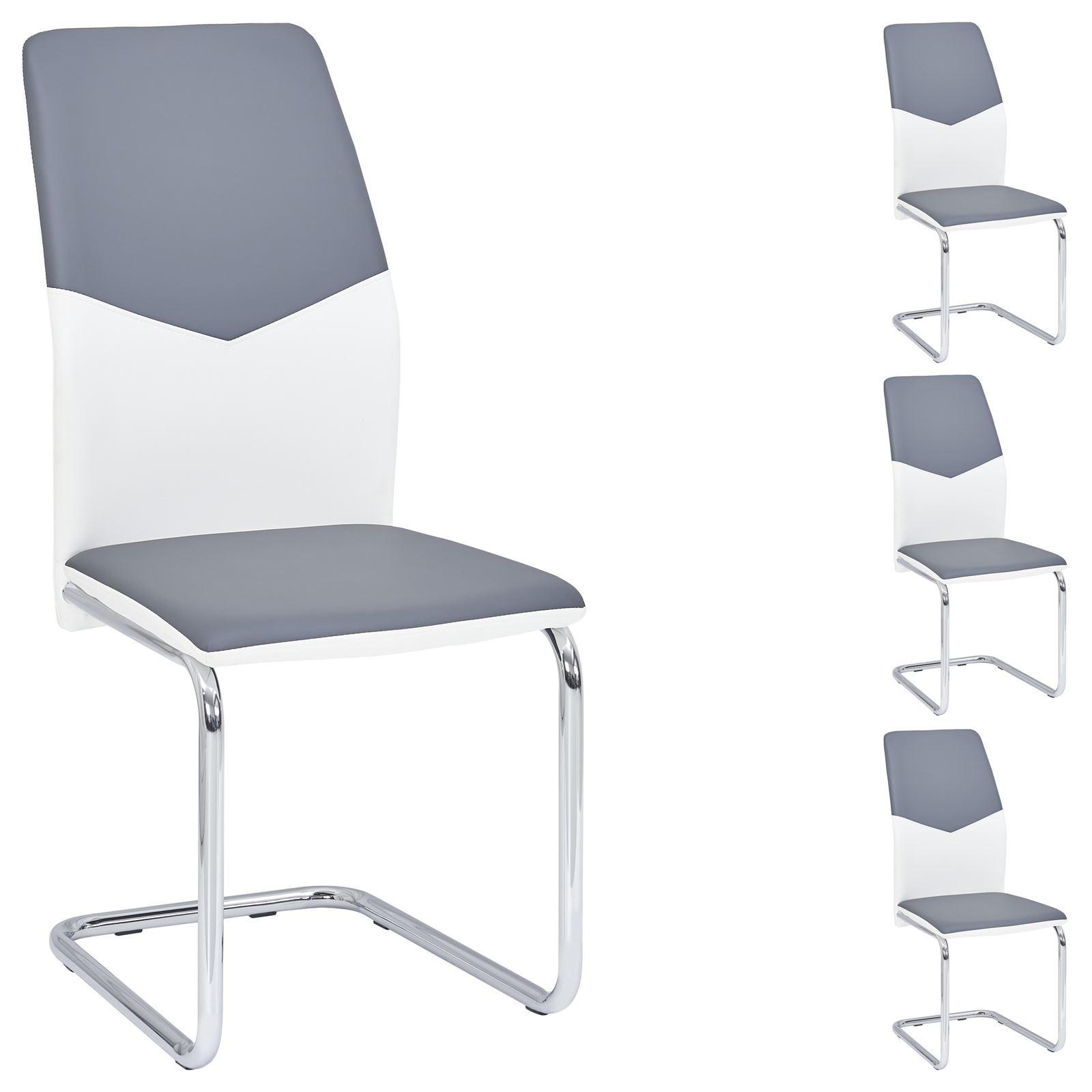 SCHWINGSTUHL LEONA 4er-Set weiß/grau - Weiß/Grau, Textil/Metall (44/99/62cm) - IDIMEX