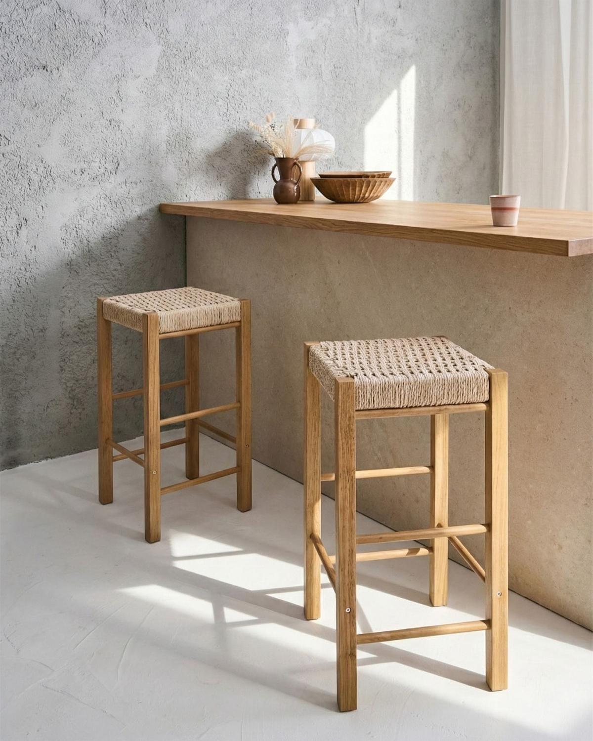 BARHOCKERN 2er-Set Braun Embrun - Hellbraun/Beige, Holz (35/66/35cm) - Beliani