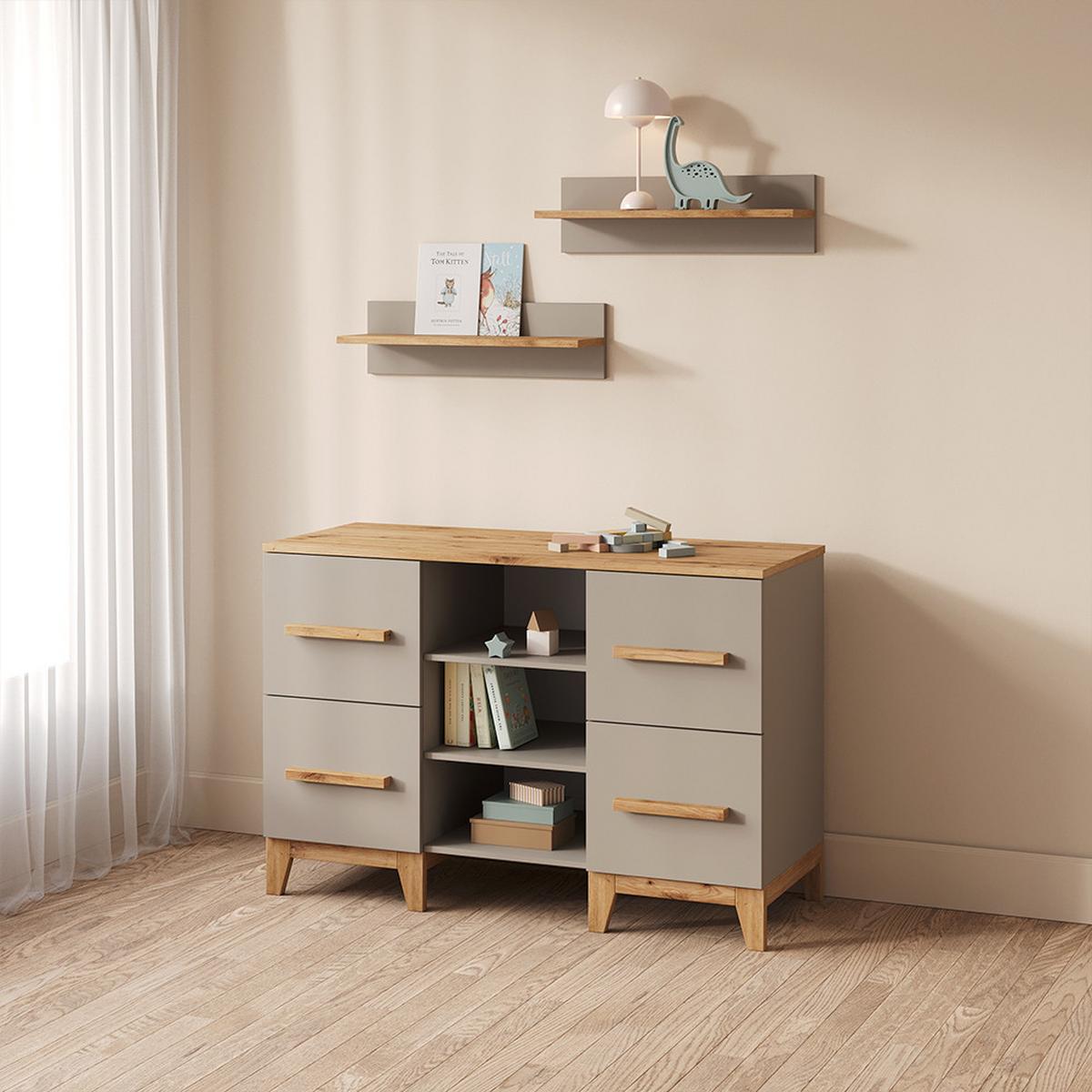 WICKELKOMMODE Mailo Cashmere/Artisan XL mit 4 Schubladen - Kaschmir/Eiche Artisan, Holzwerkstoff (133/108/70cm) - Livinity®