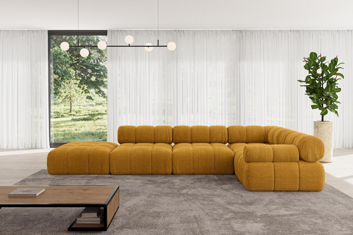 ECKSOFA modulares Sofa Felto-L2 - 380x190x70 cm Senfgelb Cord - Currygelb, Holzwerkstoff/Textil (380/190cm) - ALTDECOR