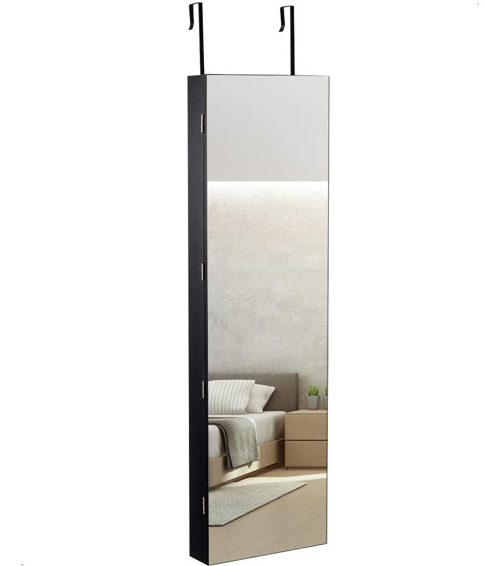 SCHMUCKSCHRANK mit LED Beleuchtung Schwarz - Schwarz, Holz (36/120/10cm) - COSTWAY
