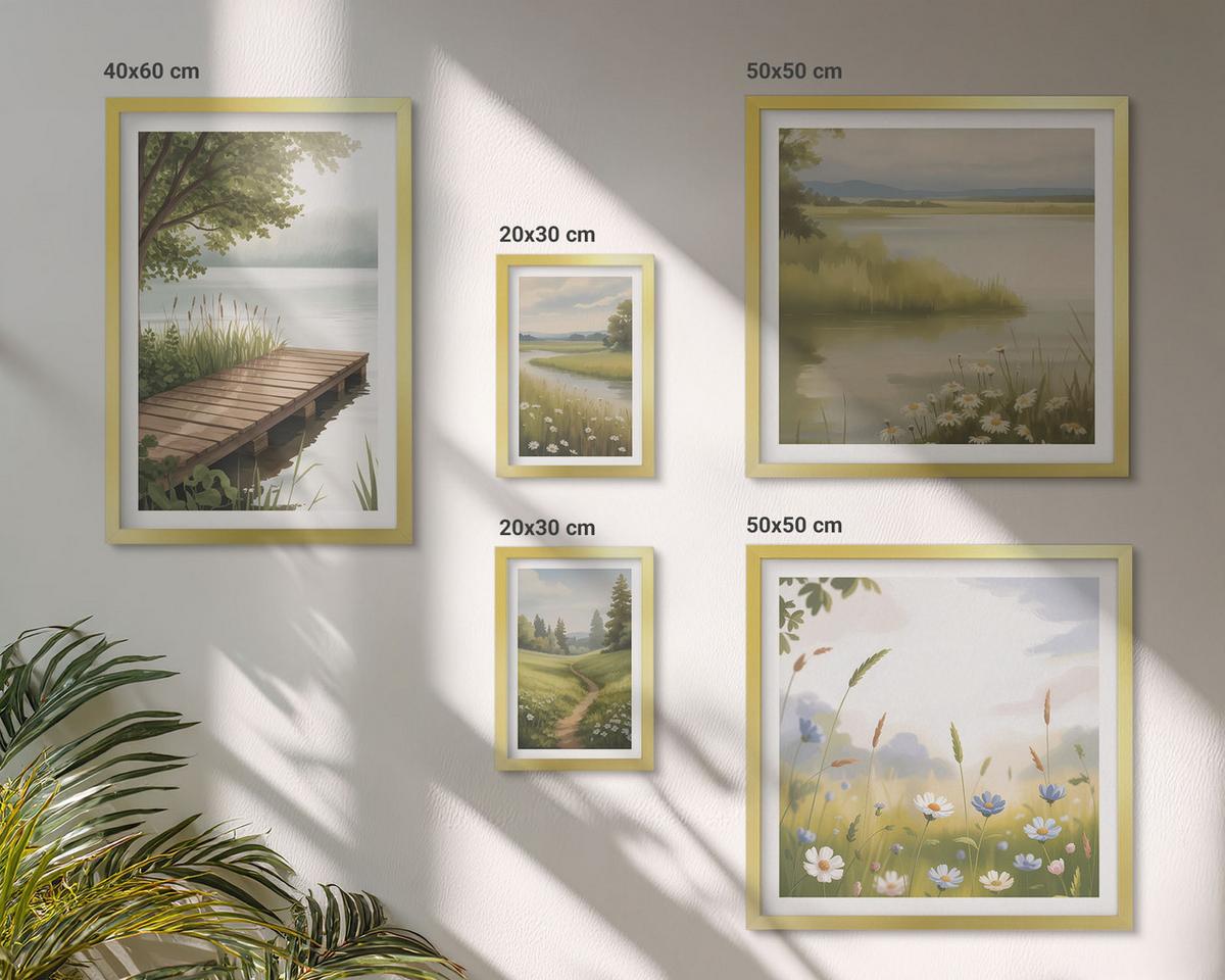 BILDER SET 5er Set - 50x50 cm & 20x30 cm & 40x60 cm Goldrahmen - Zitronenblumen aus der Küstenstadt - Goldfarben, Kunststoff (40/60cm) - TULUP