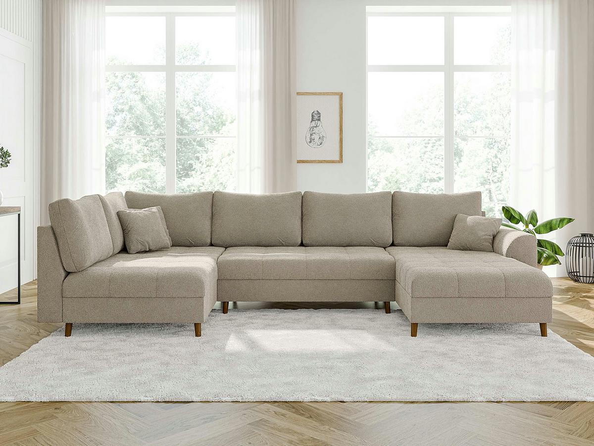 WOHNLANDSCHAFT inkl. Hocker Henrik Beige Boucle - Beige/Braun, Holz/Textil (310/81/161cm) - S-Style Möbel