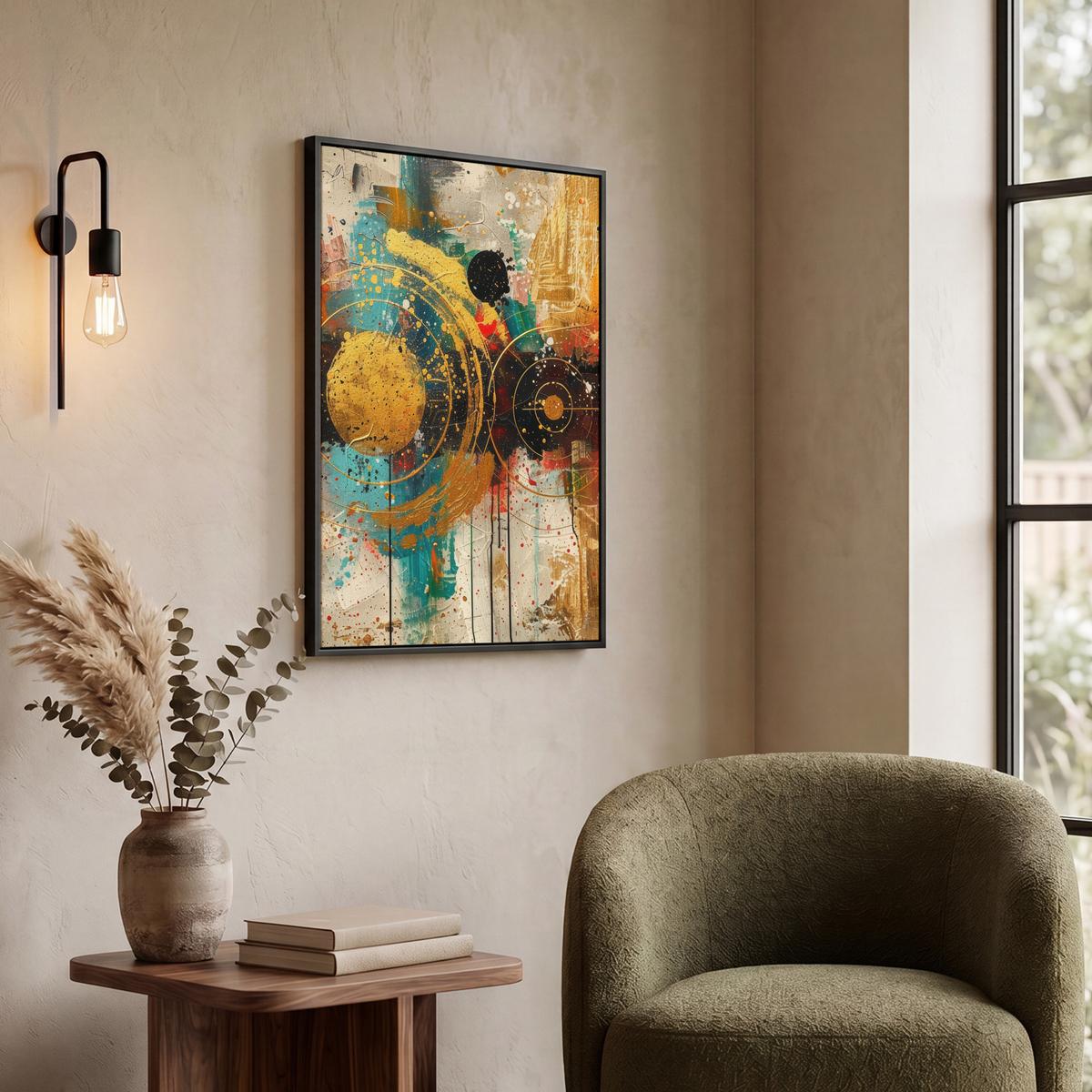 LEINWAND Bilder mit Rahmen - Abstrakt - Kunst - Gold - Modern - 60x80 - Multicolor, Textil (60/80cm) - MuchoWow