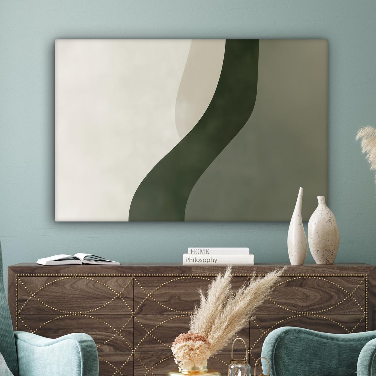 LEINWANDBILD Japandi - Grün - Abstrakt - Modern Groß 140x90 cm - Salbeigrün, Textil (140/90cm) - MuchoWow