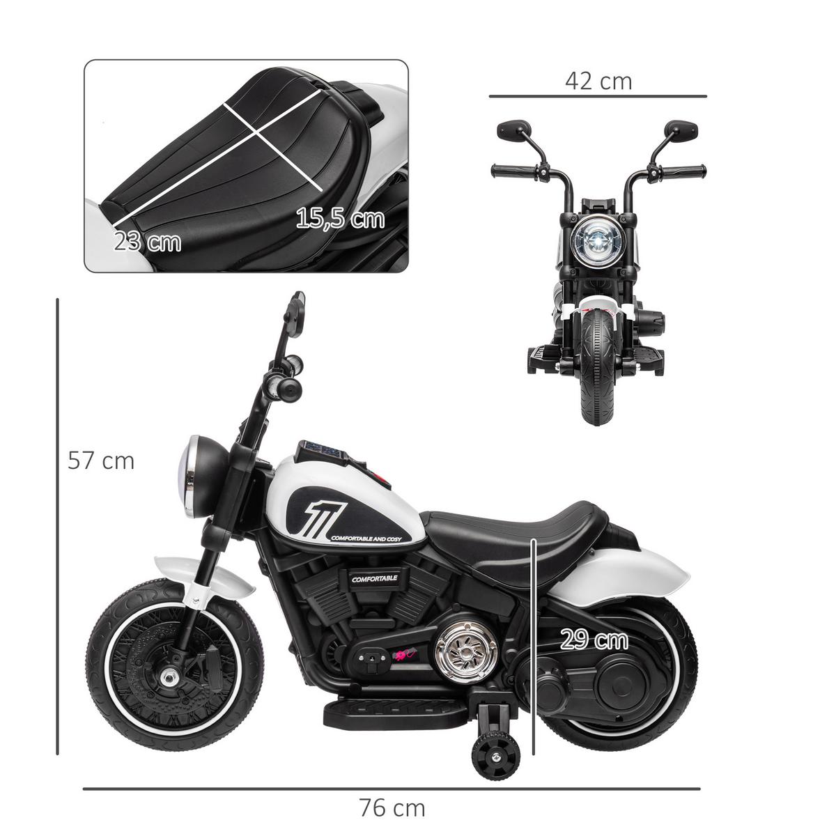 KINDERMOTORRAD Kinder Elektro-Motorrad Elektrofahrzeug für 1,5-3 Jahre Kinder - Schwarz/Weiß, Kunststoff/Metall (76/42/57cm) - HOMCOM