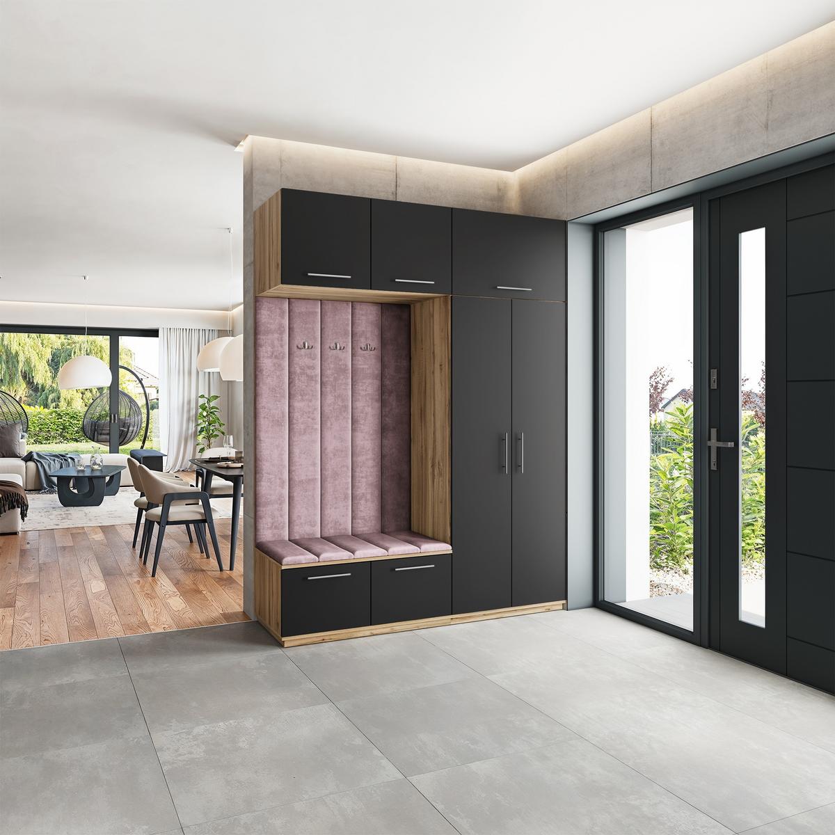 GARDEROBENSCHRANK REMA 180/240/60 cm Modern Garderobe-Set Eiche Wotan - Eiche Wotan/Lila, Holzwerkstoff (180/240/60cm) - MASSENO