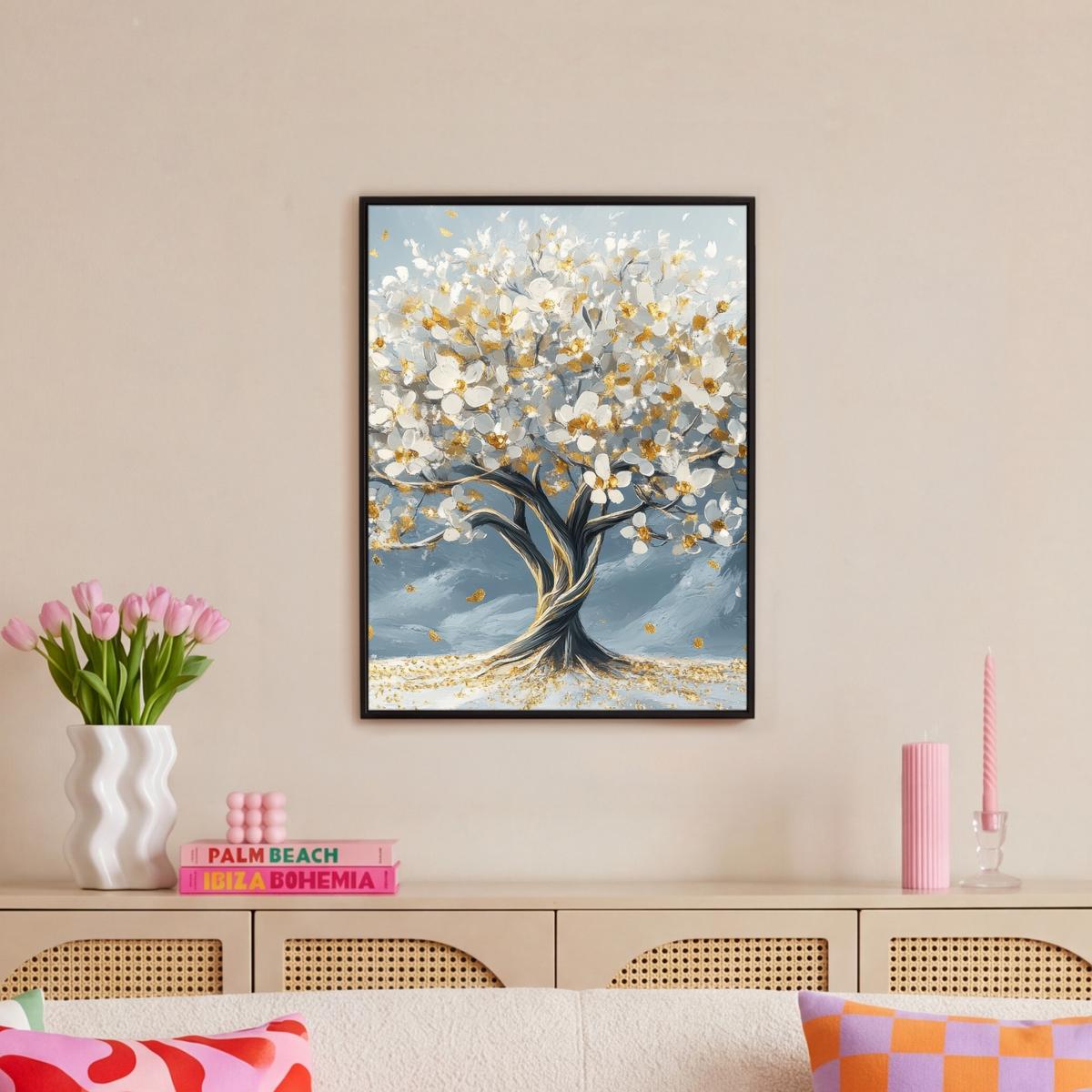 LEINWAND Bilder mit Rahmen - Baum - Winter - Baum des Lebens - Modern - Gold - 50x70 - Goldfarben, Textil (50/70cm) - MuchoWow