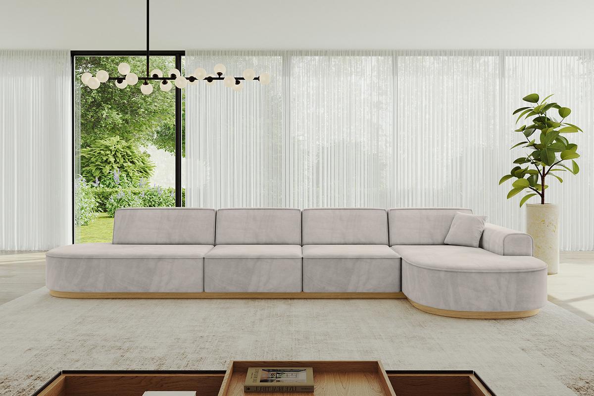 ECKSOFA Ottomane Rechts MARI-L3-v2 - 413x171x83 cm Hellbraun Velours - Hellbraun, Holzwerkstoff/Textil (171/413cm) - ALTDECOR
