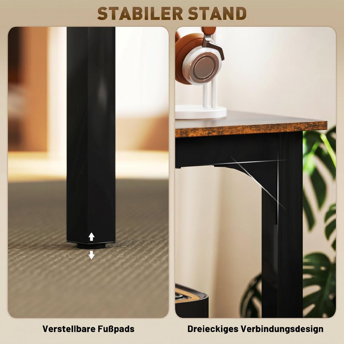 SCHREIBTISCH Spanplatte Stahl Rustikal-Braun - Schwarz/Braun, Holzwerkstoff/Metall (200/60/75cm) - HOMCOM