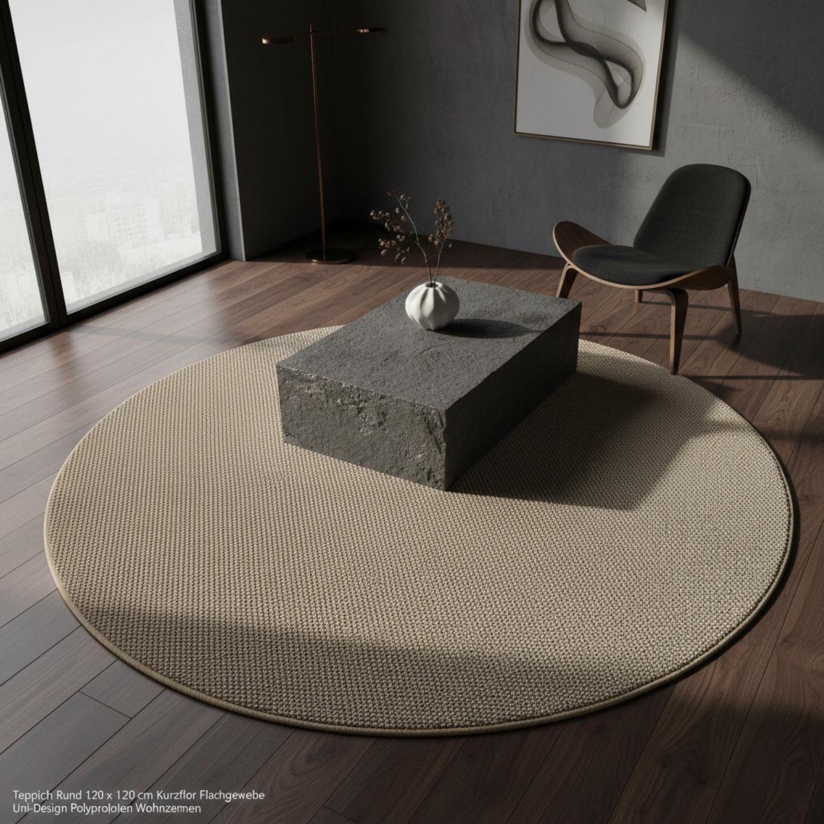 TEPPICH Flachgewebe CIMA in Beige, einfarbig, Ø 200 cm - Beige, Textil (200/200cm) - KADIMA DESIGN