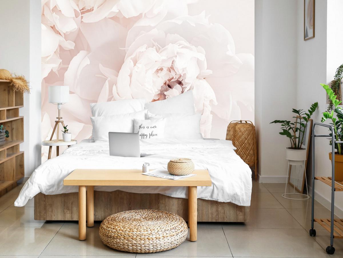 FOTOTAPETE für Schlafzimmer Pfingstrosen Blumen 3D 500x350 - Beige/Rosa, Papier (500/350cm) - Muralo