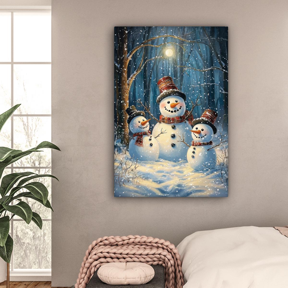 LEINWANDBILD Schneemann - Schnee - Winter - Wald Deko XXL 80x120 cm - Hellblau, Textil (80/120cm) - MuchoWow