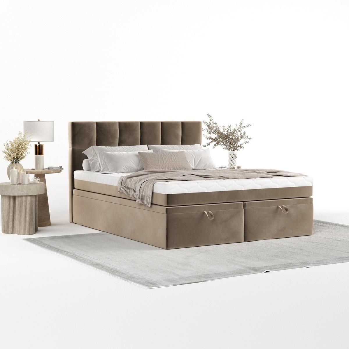 BOXBETT Elano 200/200 cm Taupe im Paros Stoff - Taupe/Schwarz, Holz/Holzwerkstoff (200/200cm) - AltaBeds