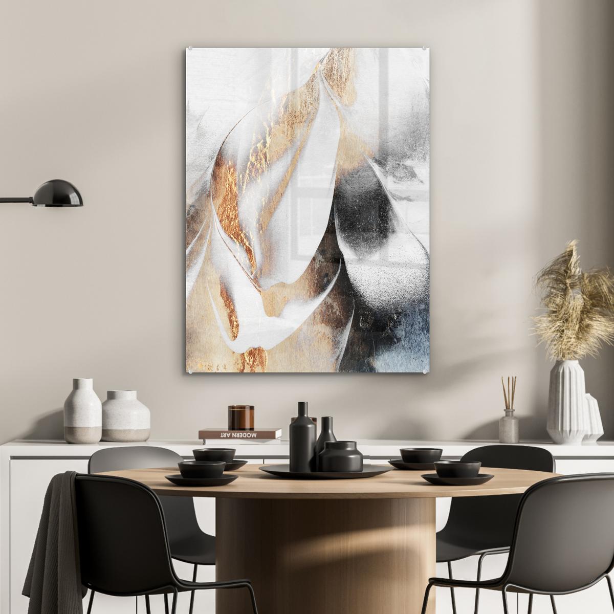 ACRYLGLASBILD Luxus - Abstrakt - Gold - Weiß 60x80 cm - Goldfarben, Glas (60/80cm) - MuchoWow