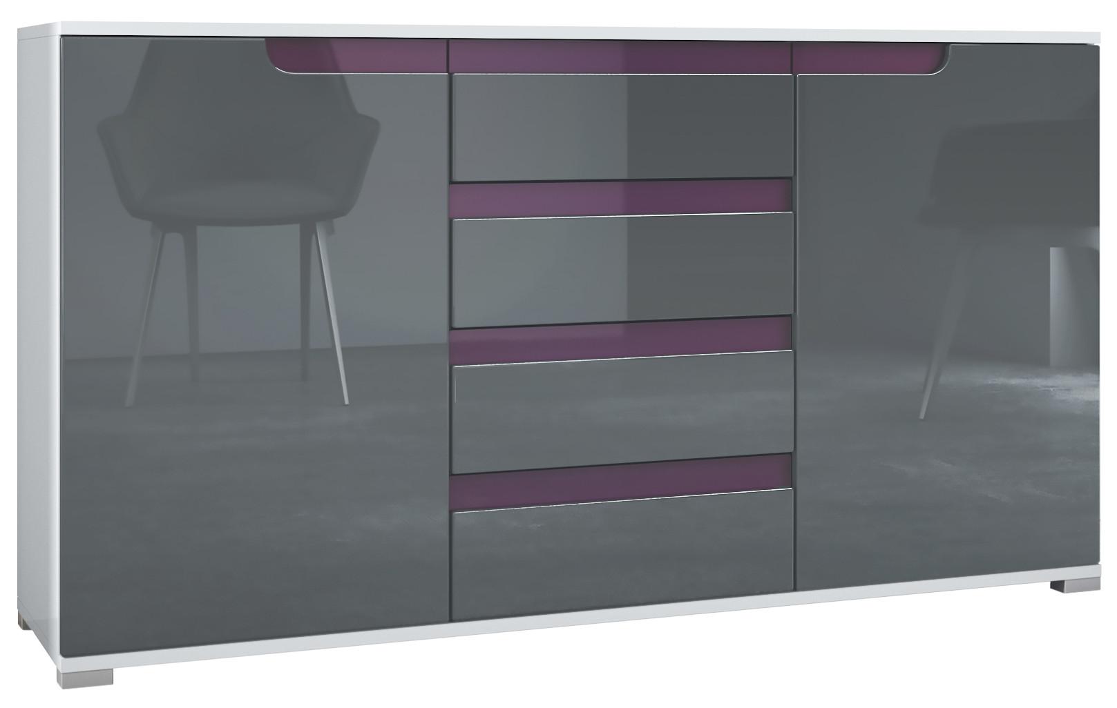 SIDEBOARD Sylt Grau Hochglanz / Brombeer Hochglanz - Lila/Grau, Holzwerkstoff (138.5/75.5/35cm) - Vladon